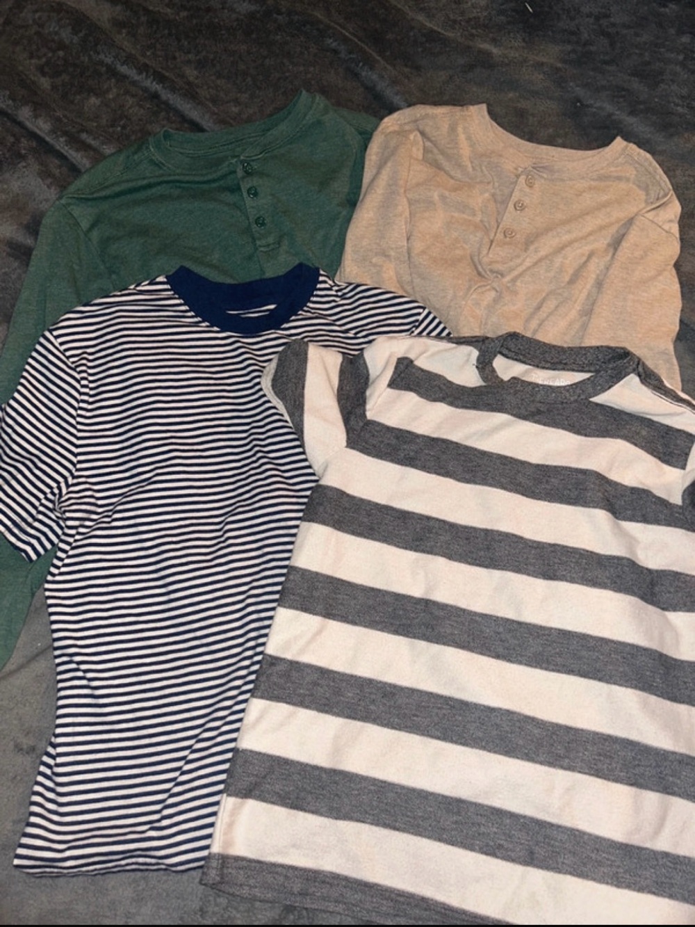 Kids Henley & Striped Tee Set - Green, Beige, Navy, Gray